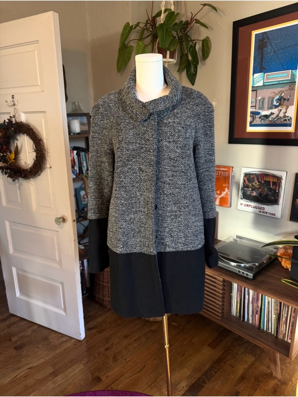 Nine West Gray and Black Two-Tone Trench Coat